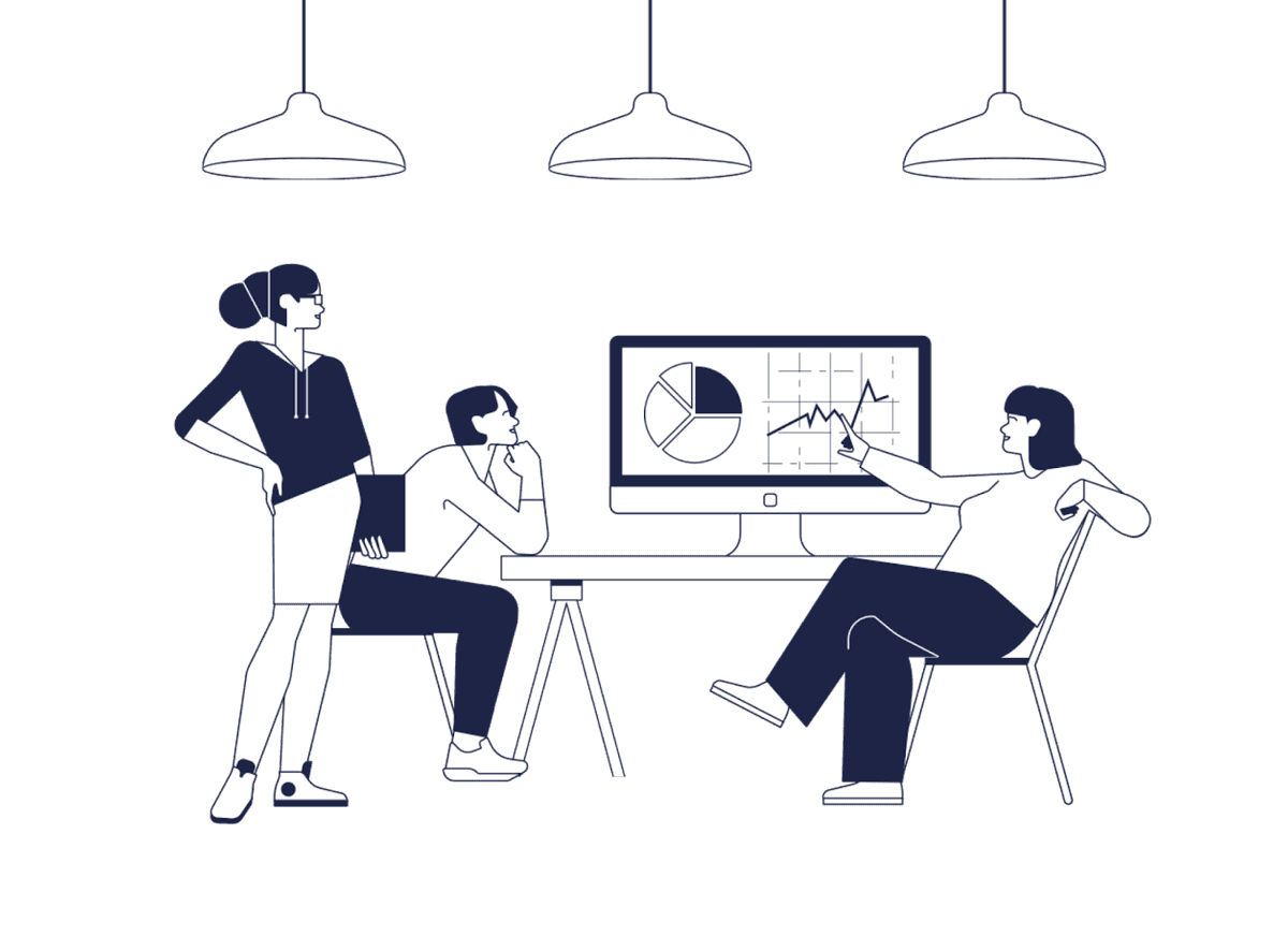 Employees seing a graphic in computer